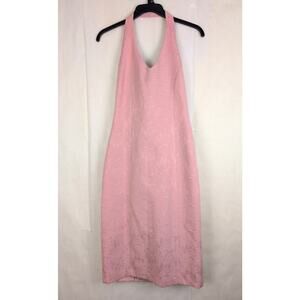 New Cami pink brocade halter dress Size 6 Feminine Romantic Regencycore Glam
